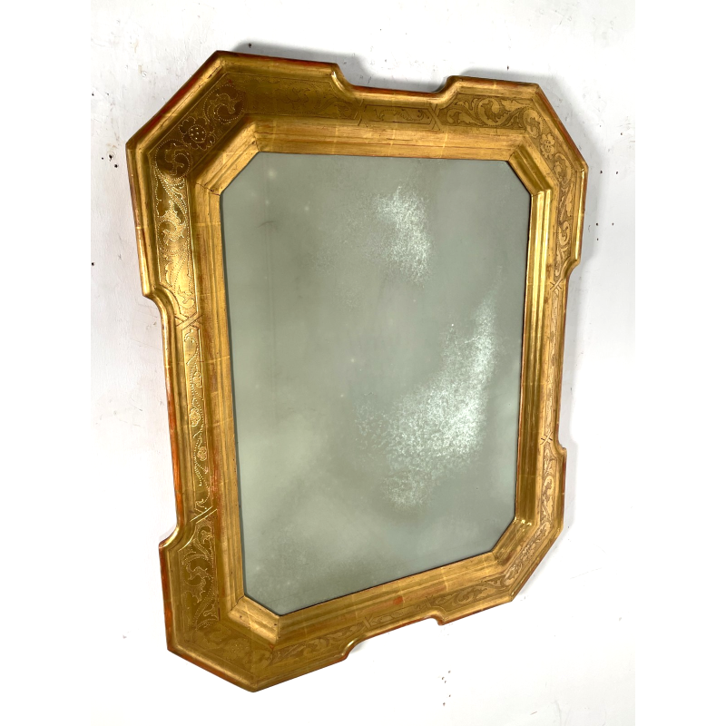 ANTICA SPECCHIERA VASSOIO CORNICE DORATA 1800 SPECCHIO LEGNO FOGLIA ORO DECORO