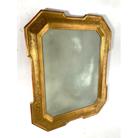 ANTICA SPECCHIERA VASSOIO CORNICE DORATA 1800 SPECCHIO LEGNO FOGLIA ORO DECORO