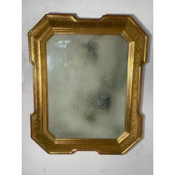 ANTICA SPECCHIERA VASSOIO CORNICE DORATA 1800 SPECCHIO LEGNO FOGLIA ORO DECORO