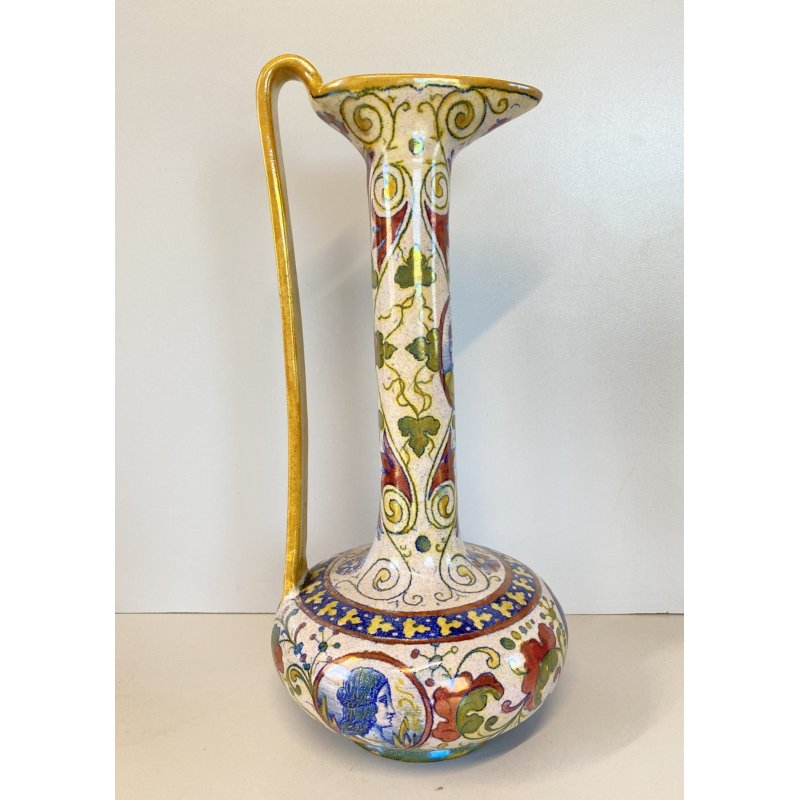 BROCCA VERSATOIO CERAMICA LUSTRO PERUGIA Gualdo Tadino DECORO FIGURE DAMA 35cm/h