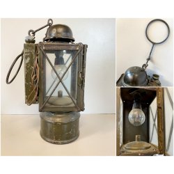 ANTICA LANTERNA MILITARE TEDESCA  WW2 METALLO ELETTRIFICATA LAMPADA VINTAGE