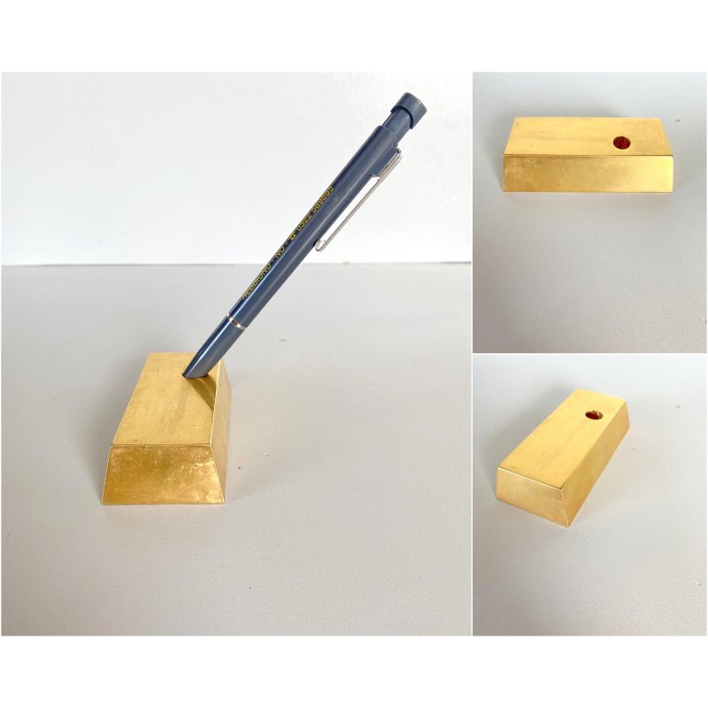 PORTAPENNE SINGOLO SCRIVANIA FORMA LINGOTTO ORO FERMACARTE GADGET VINTAGE