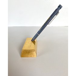 PORTAPENNE SINGOLO SCRIVANIA FORMA LINGOTTO ORO FERMACARTE GADGET VINTAGE