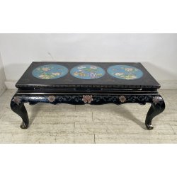 ANTICO TAVOLINO FUMO CINESE 1960 LEGNO LACCATO NERO CLOISONNE ARTE ORIENTALE