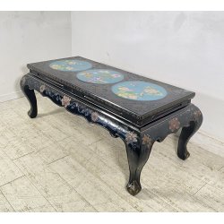 ANTICO TAVOLINO FUMO CINESE 1960 LEGNO LACCATO NERO CLOISONNE ARTE ORIENTALE