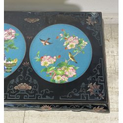 ANTICO TAVOLINO FUMO CINESE 1960 LEGNO LACCATO NERO CLOISONNE ARTE ORIENTALE