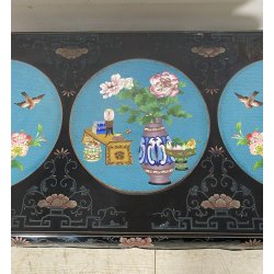 ANTICO TAVOLINO FUMO CINESE 1960 LEGNO LACCATO NERO CLOISONNE ARTE ORIENTALE