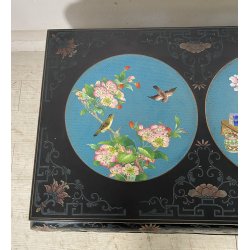 ANTICO TAVOLINO FUMO CINESE 1960 LEGNO LACCATO NERO CLOISONNE ARTE ORIENTALE