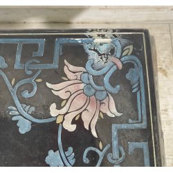 ANTICO TAVOLINO FUMO CINESE 1960 LEGNO LACCATO NERO CLOISONNE ARTE ORIENTALE