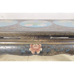 ANTICO TAVOLINO FUMO CINESE 1960 LEGNO LACCATO NERO CLOISONNE ARTE ORIENTALE