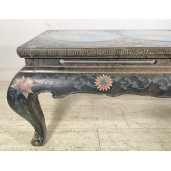 ANTICO TAVOLINO FUMO CINESE 1960 LEGNO LACCATO NERO CLOISONNE ARTE ORIENTALE
