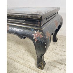 ANTICO TAVOLINO FUMO CINESE 1960 LEGNO LACCATO NERO CLOISONNE ARTE ORIENTALE