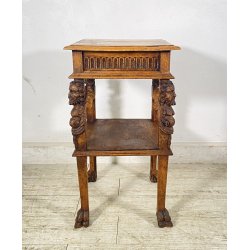ANTICO TAVOLINO STILE RINASCIIMENTALE LEGNO SCOLPITO FIGURE SMALL TABLE 1900