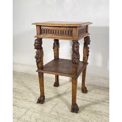ANTICO TAVOLINO STILE RINASCIIMENTALE LEGNO SCOLPITO FIGURE SMALL TABLE 1900