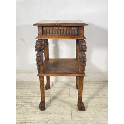 ANTICO TAVOLINO STILE RINASCIIMENTALE LEGNO SCOLPITO FIGURE SMALL TABLE 1900