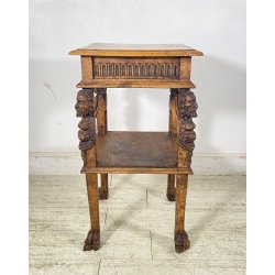 ANTICO TAVOLINO STILE RINASCIIMENTALE LEGNO SCOLPITO FIGURE SMALL TABLE 1900