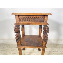 ANTICO TAVOLINO STILE RINASCIIMENTALE LEGNO SCOLPITO FIGURE SMALL TABLE 1900