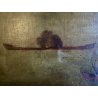 ANTICO GRANDE DIPINTO OLIO BATTAGLIA MARINA NOTTURNA VELIERI GALEONI FIAMME '600