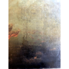 ANTICO GRANDE DIPINTO OLIO BATTAGLIA MARINA NOTTURNA VELIERI GALEONI FIAMME '600