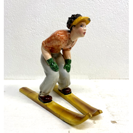STATUINA SCIATORE CERAMICA POLICROMA Trevir VICENZA SCULTURA Tosin '40 DANNI
