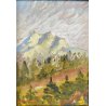 ANTICO DIPINTO OLIO M. Cetrangolo PAESAGGIO MONTANO CORNICE GUILLOCHE '900