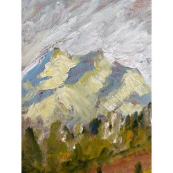 ANTICO DIPINTO OLIO M. Cetrangolo PAESAGGIO MONTANO CORNICE GUILLOCHE '900