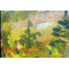 ANTICO DIPINTO OLIO M. Cetrangolo PAESAGGIO MONTANO CORNICE GUILLOCHE '900