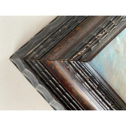 ANTICO DIPINTO OLIO M. Cetrangolo PAESAGGIO MONTANO CORNICE GUILLOCHE '900