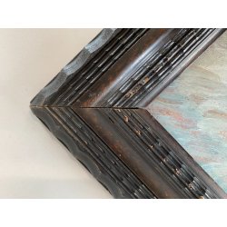 ANTICO DIPINTO OLIO M. Cetrangolo PAESAGGIO MONTANO CORNICE GUILLOCHE '900