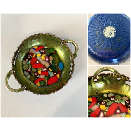 BOWL  CIOTOLA con MANICI Laurana RAME SMALTO POLICROMO GRANFUOCO ø 16 cm