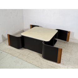 TAVOLINO SALOTTO Angelo Mangiarotti SERIE "L12" ANNI 70 LEGNO LACCATO MARMO