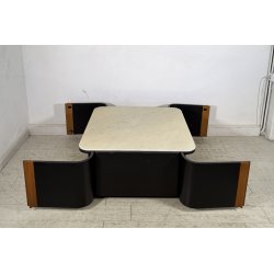 TAVOLINO SALOTTO Angelo Mangiarotti SERIE "L12" ANNI 70 LEGNO LACCATO MARMO