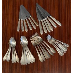 SERVIZIO POSATE VINTAGE 6 pers. Sambonet TRE STELLE ALPACCA ARGENTATO 90/45 INOX