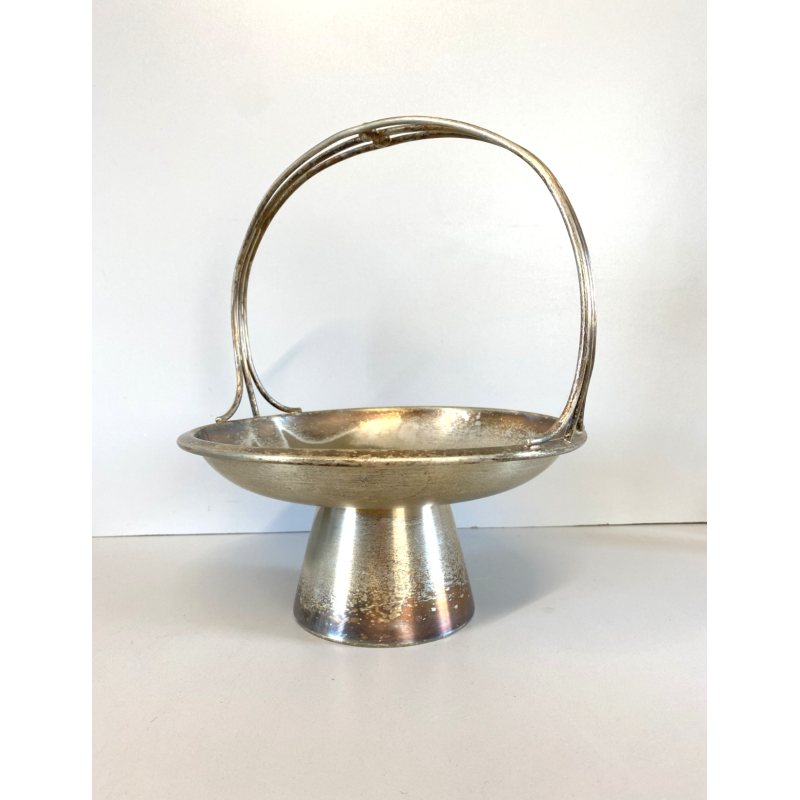 CESTINO FRUTTA ø 21cm ALZATA DESIGN Gio Ponti Krupp MILANO ALPACCA ARGENTATA '30
