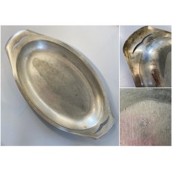 PIATTO PORTATA OVALE DESIGN F.lli Calderoni MILANO ALPACCA ARGENTATA 52x27cm '50