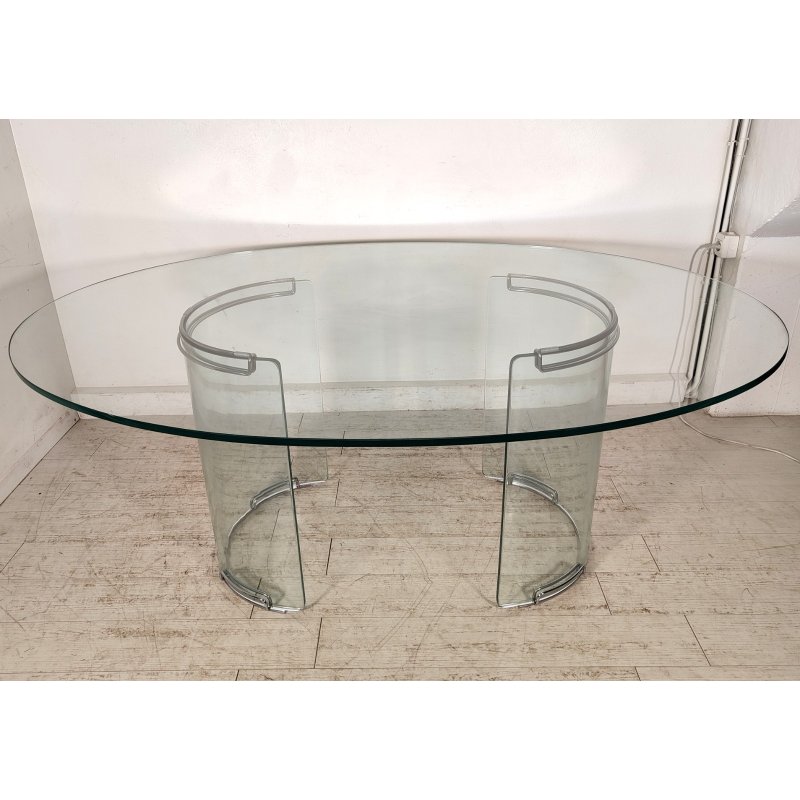 TAVOLO PRANZO VETRO OVALE anni 70 DESIGN ATTR. Gallotti & Radice TABLE GLASS