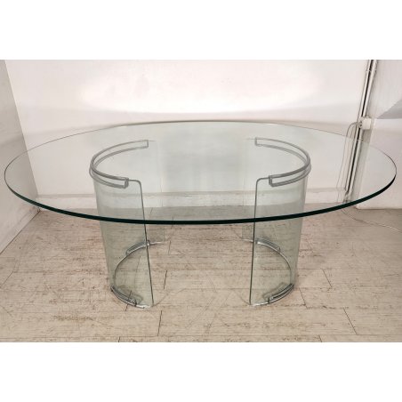 TAVOLO PRANZO VETRO OVALE anni 70 DESIGN ATTR. Gallotti & Radice TABLE GLASS