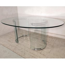 TAVOLO PRANZO VETRO OVALE anni 70 DESIGN ATTR. Gallotti & Radice TABLE GLASS