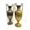 COPPIA VASO ANFORA BIANSATA OTTONE ARGENTATO MARTELLATO DECORO NEOCLASSICO H45cm