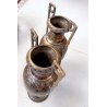 COPPIA VASO ANFORA BIANSATA OTTONE ARGENTATO MARTELLATO DECORO NEOCLASSICO H45cm