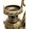 COPPIA VASO ANFORA BIANSATA OTTONE ARGENTATO MARTELLATO DECORO NEOCLASSICO H45cm