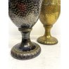 COPPIA VASO ANFORA BIANSATA OTTONE ARGENTATO MARTELLATO DECORO NEOCLASSICO H45cm