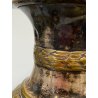 COPPIA VASO ANFORA BIANSATA OTTONE ARGENTATO MARTELLATO DECORO NEOCLASSICO H45cm