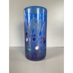 VASO VINTAGE VETRO MURANO Zecchin BLU MILLEFIORI AVVENTURINA ORO ARGENTO '80/'90
