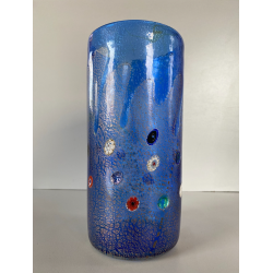 VASO VINTAGE VETRO MURANO Zecchin BLU MILLEFIORI AVVENTURINA ORO ARGENTO '80/'90