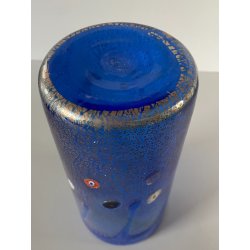 VASO VINTAGE VETRO MURANO Zecchin BLU MILLEFIORI AVVENTURINA ORO ARGENTO '80/'90