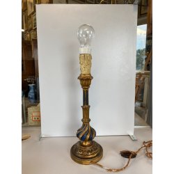 ANTICA LAMPADA TAVOLO LEGNO SCOLPITO DORATO LUME CANDELABRO 36 cm/h EPOCA '900