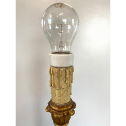 ANTICA LAMPADA TAVOLO LEGNO SCOLPITO DORATO LUME CANDELABRO 36 cm/h EPOCA '900