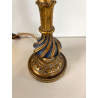 ANTICA LAMPADA TAVOLO LEGNO SCOLPITO DORATO LUME CANDELABRO 36 cm/h EPOCA '900