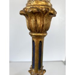 ANTICA LAMPADA TAVOLO LEGNO SCOLPITO DORATO LUME CANDELABRO 36 cm/h EPOCA '900